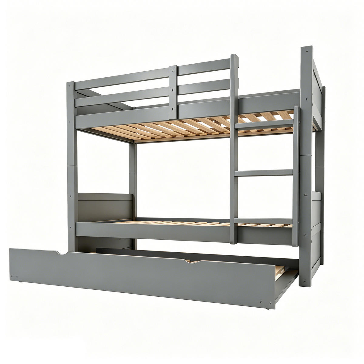 ETAGENBETT 90x200cm Holz Ausziehbett Sicherheitsgeländer Grau - Grau, Holz (90/200cm) - FLIEKS