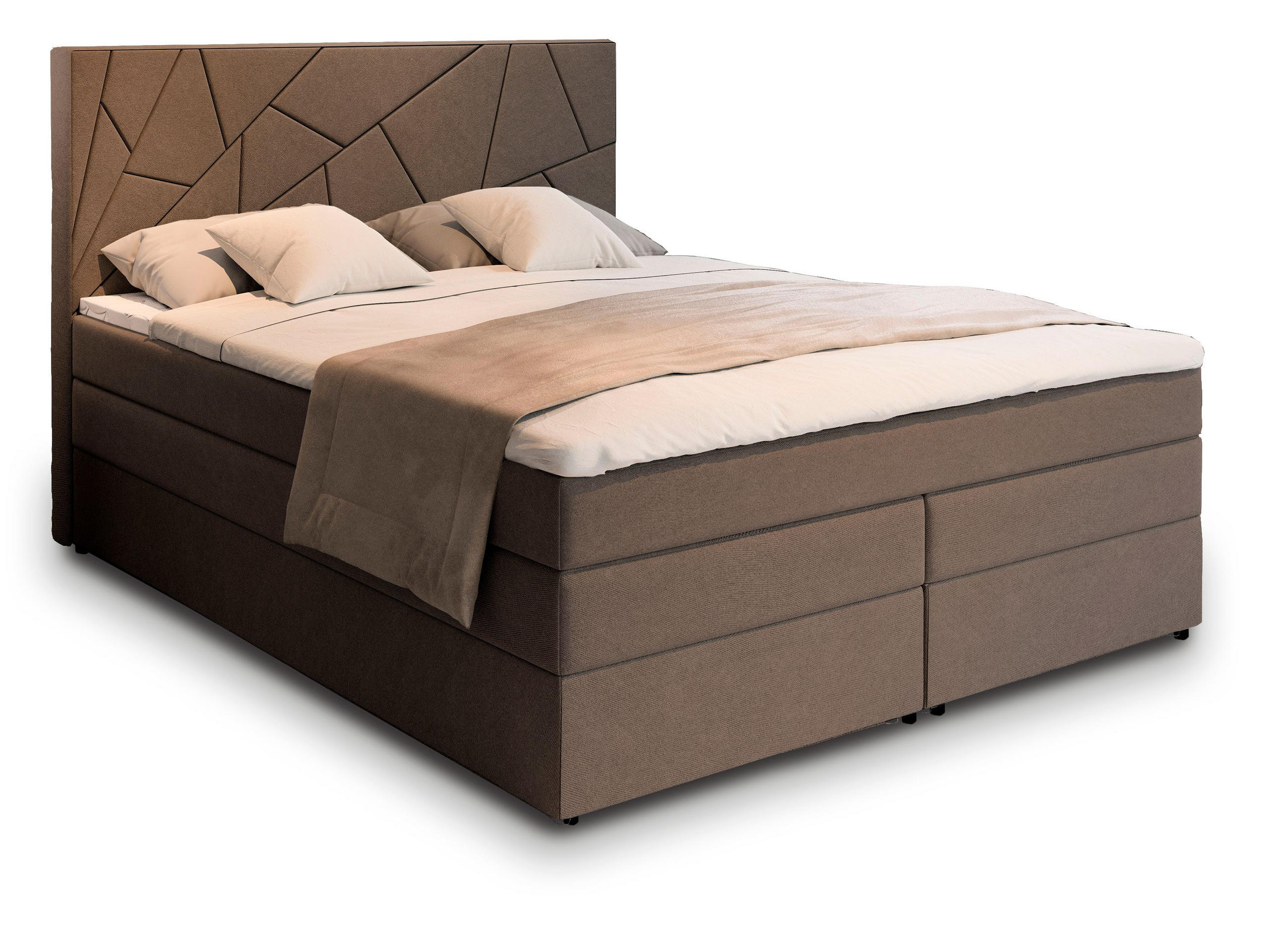 BOXBETT TRANI 160x200 cm mit Matratze und Topper - Braun - Braun, Holz (160/200cm) - MASSENO