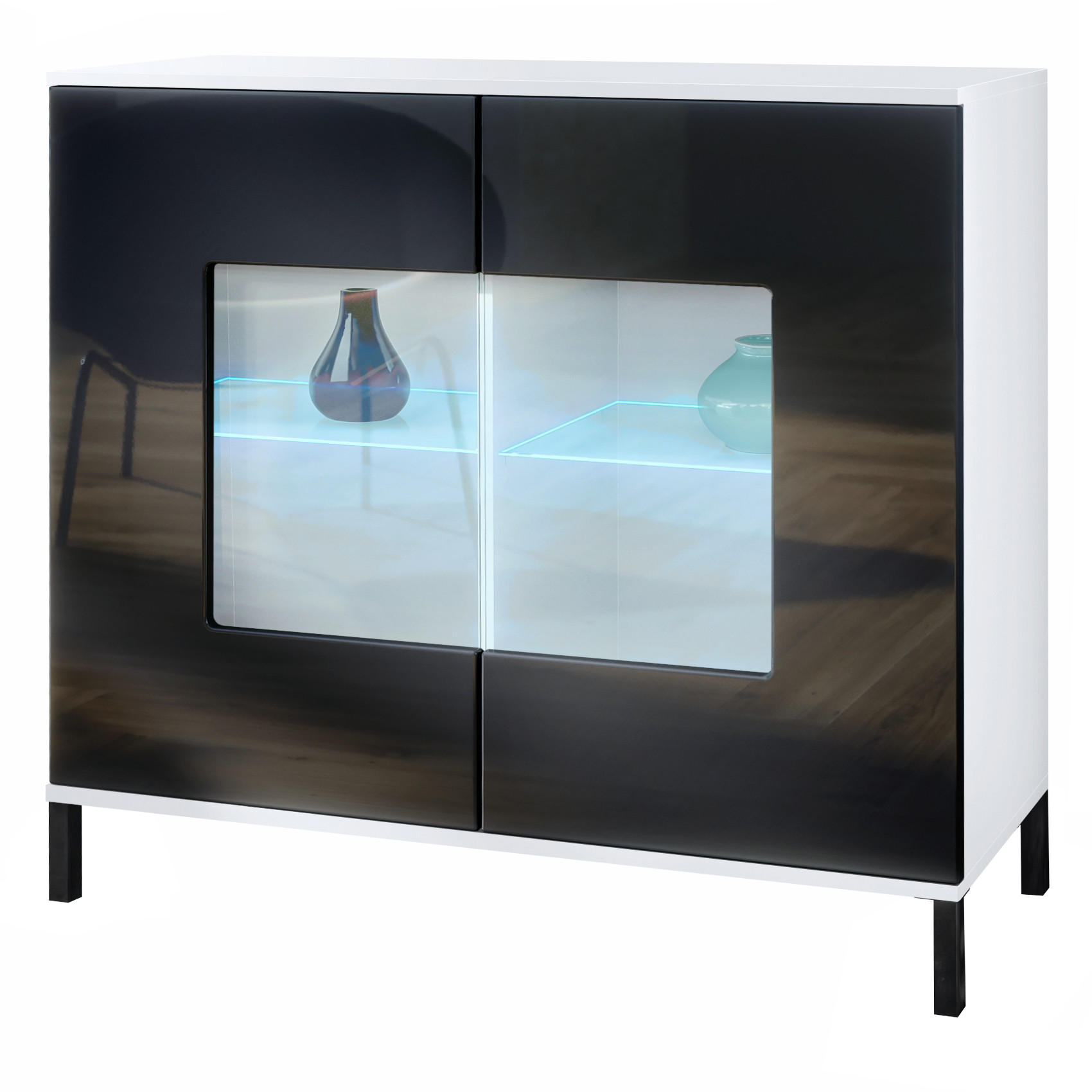 Vladon Kommode Schwarz Hochglanz 92.5x83.5x35 cm