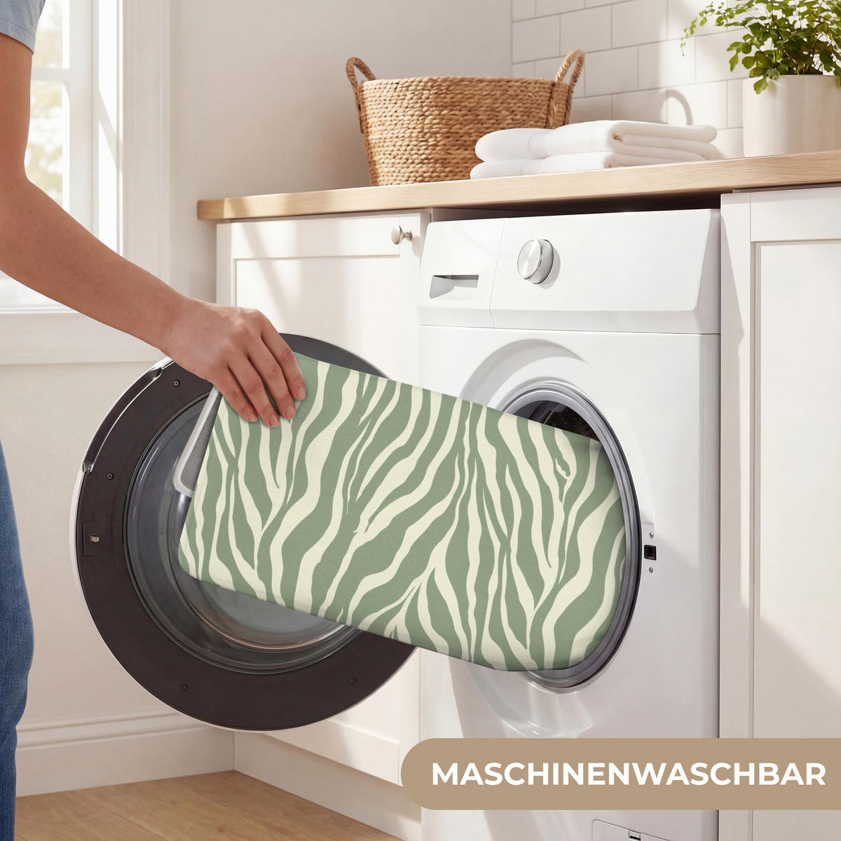 KOUPELNOVÁ PŘEDLOŽKA Zebra - Motiv - zelená 80x50 cm - šalvějově zelená, textil/plast (80/50cm)