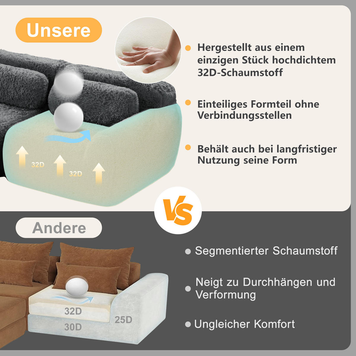 SCHLAFSOFA 3-Sitzer aus Plüschstoff mit 3 Hockern, Grau - Grau, Textil (291/73/179cm)