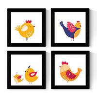 POSTER Set mit 4 Hühnern in Nordic Scandinavian Stil 20x20cm Rahmenlos - Klar, Papier (20/3cm) - Nacnic