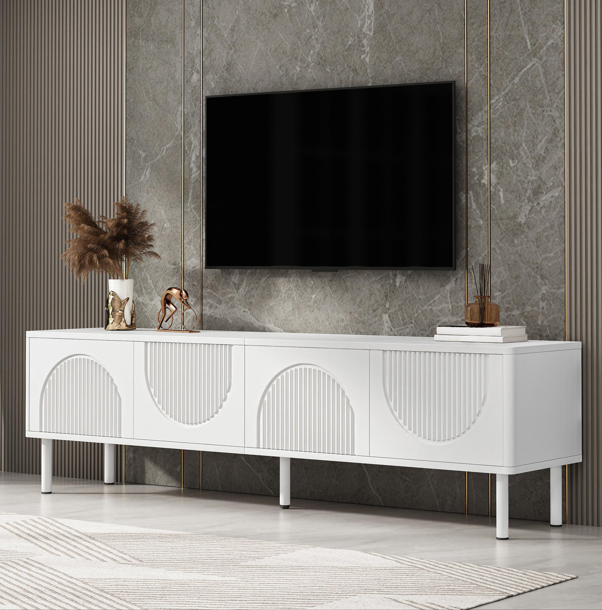 TV-LOWBOARD 180/40/52 cm weiß aus MDF und Spanplatte mit Kabelmanagement - Weiß, Holzwerkstoff (40/52/180cm) - OKWISH