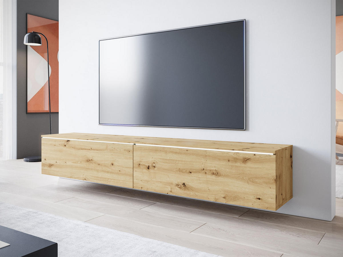 TV-LOWBOARD D180 mit weißer LED Beleuchtung - Silberfarben/Eiche Artisan, Holzwerkstoff/Kunststoff (180/30/33cm) - MIRJAN24