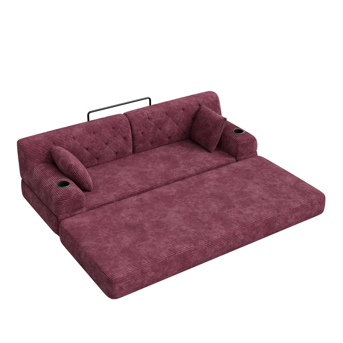 SCHLAFSOFA DE-33856 mit 4 Seitentaschen Weinrot - Weinrot, Metall (208/81/80cm) - ComfortXL