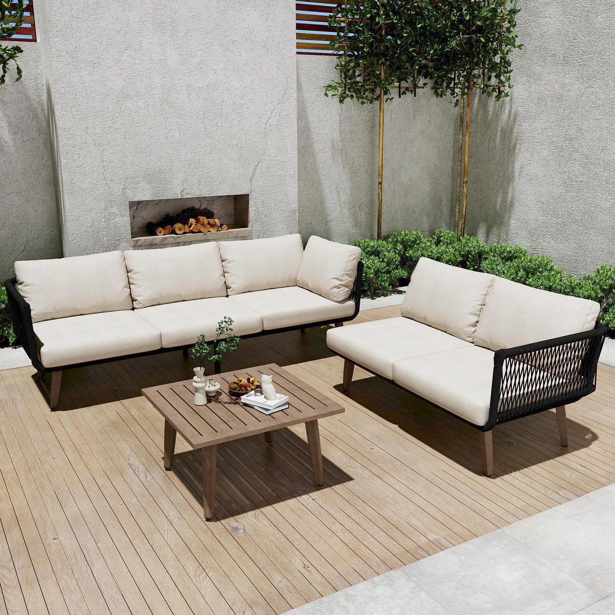 GARTENSET 187x183x66cm beige aus Stahl und Olefin, wasserdicht - Beige, Metall - Modfu