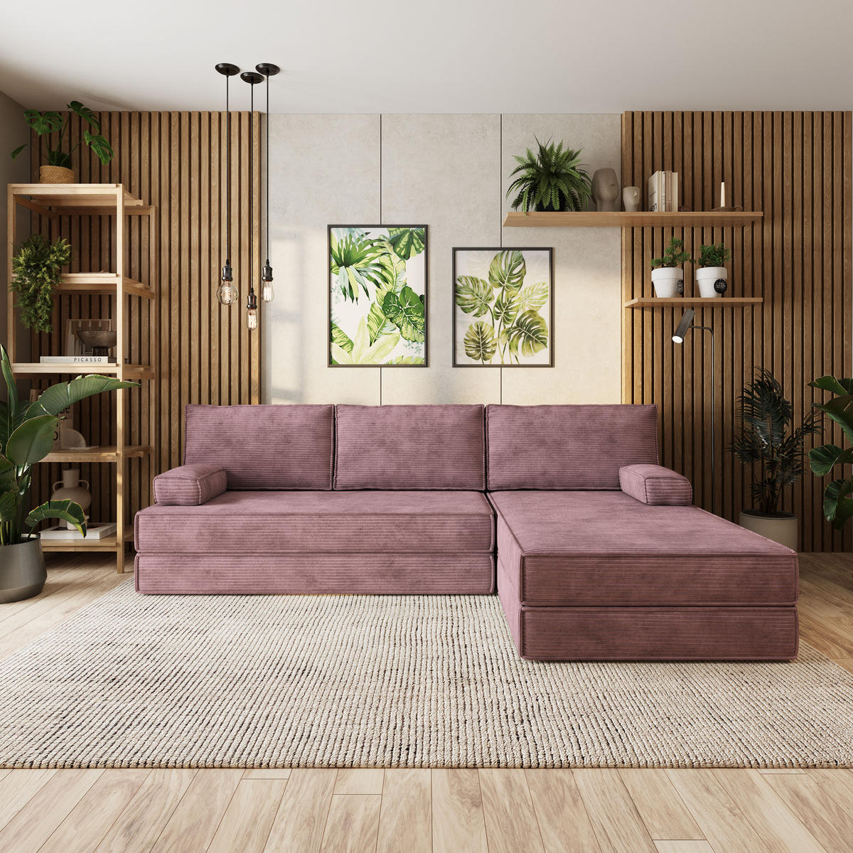 ROHOVÁ SEDAČKA ANKO modulární Boneless pohovka s funkcí spaní, šeříková POSO 130 - fialová, textil (270/160cm) - MASSENO