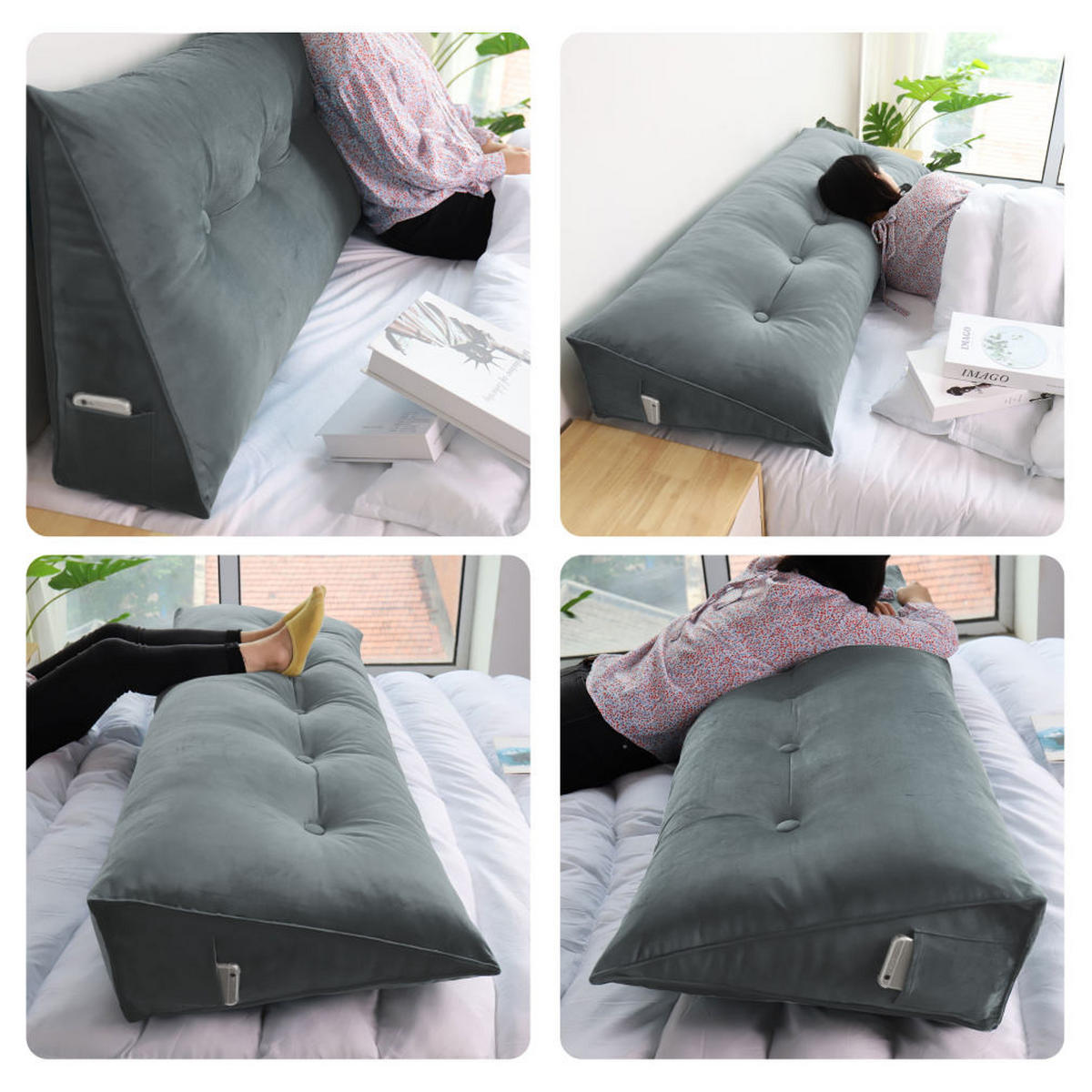 RÜCKENKISSEN für Bett Samt Grau 140 cm - Grau, Textil (50/140cm) - Vercart
