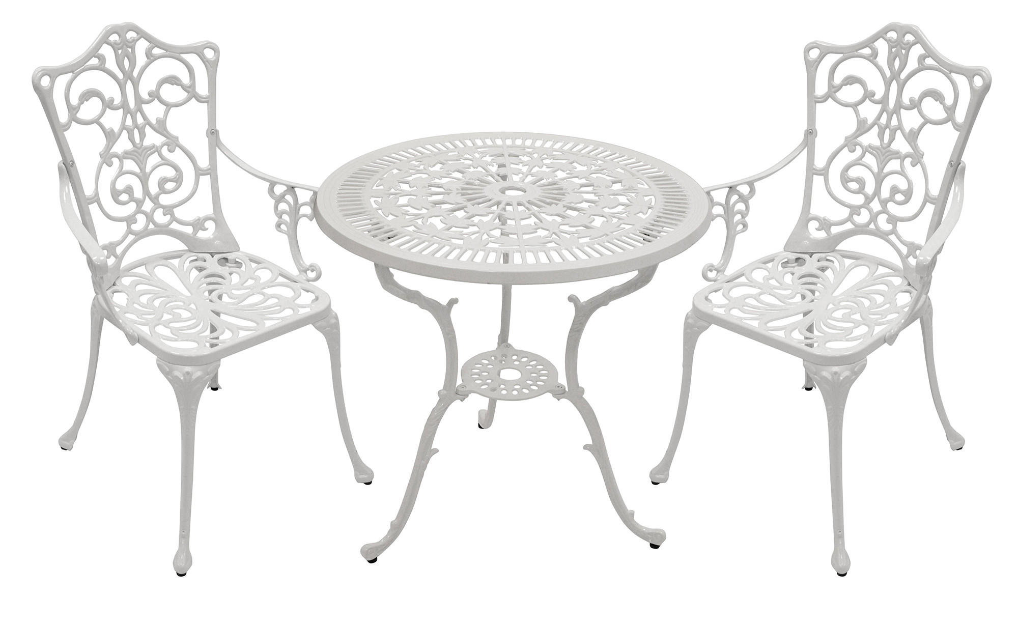 BISTROSET Boulder - Jugendstil - Gartenmöbel Set 3-teilig, Sitzgruppe Aluguss antik weiß - Weiß, Metall - TPFGarden