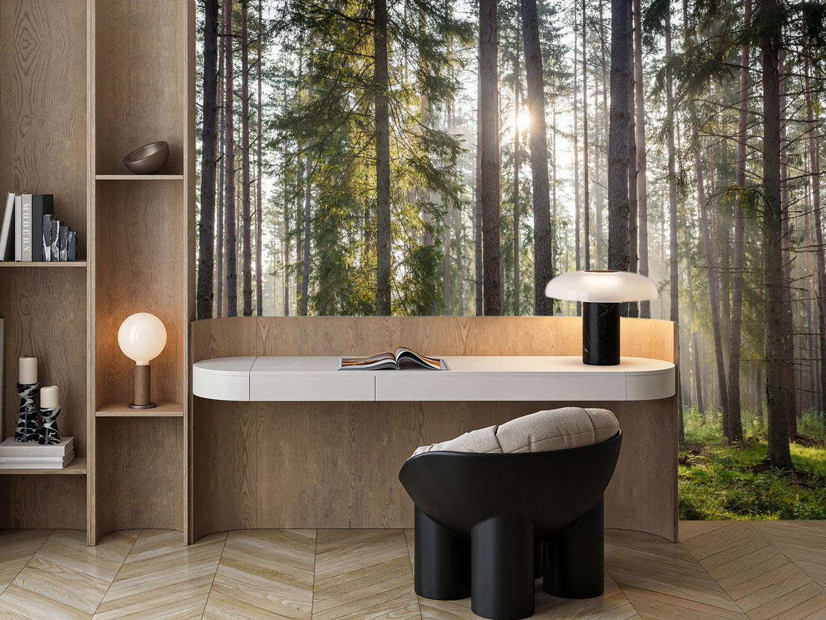 FOTOTAPETA Pre Obývaciu Izbu LES Východ Slnka Mach Stromy Zelená 150 x 105 cm - hnedá/sivá, papier (150/105cm) - Muralo