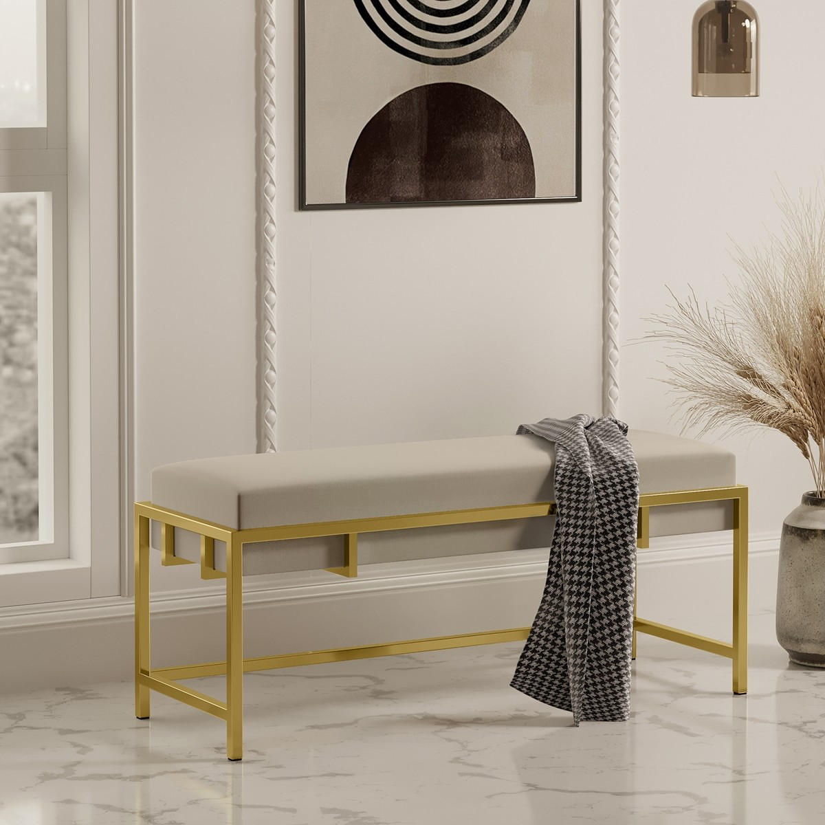 POLSTERBANK LAMO 80 cm Dunkelbeige, Goldene Beine - Beige/Goldfarben, Textil/Metall (80/45/35cm) - Bettso