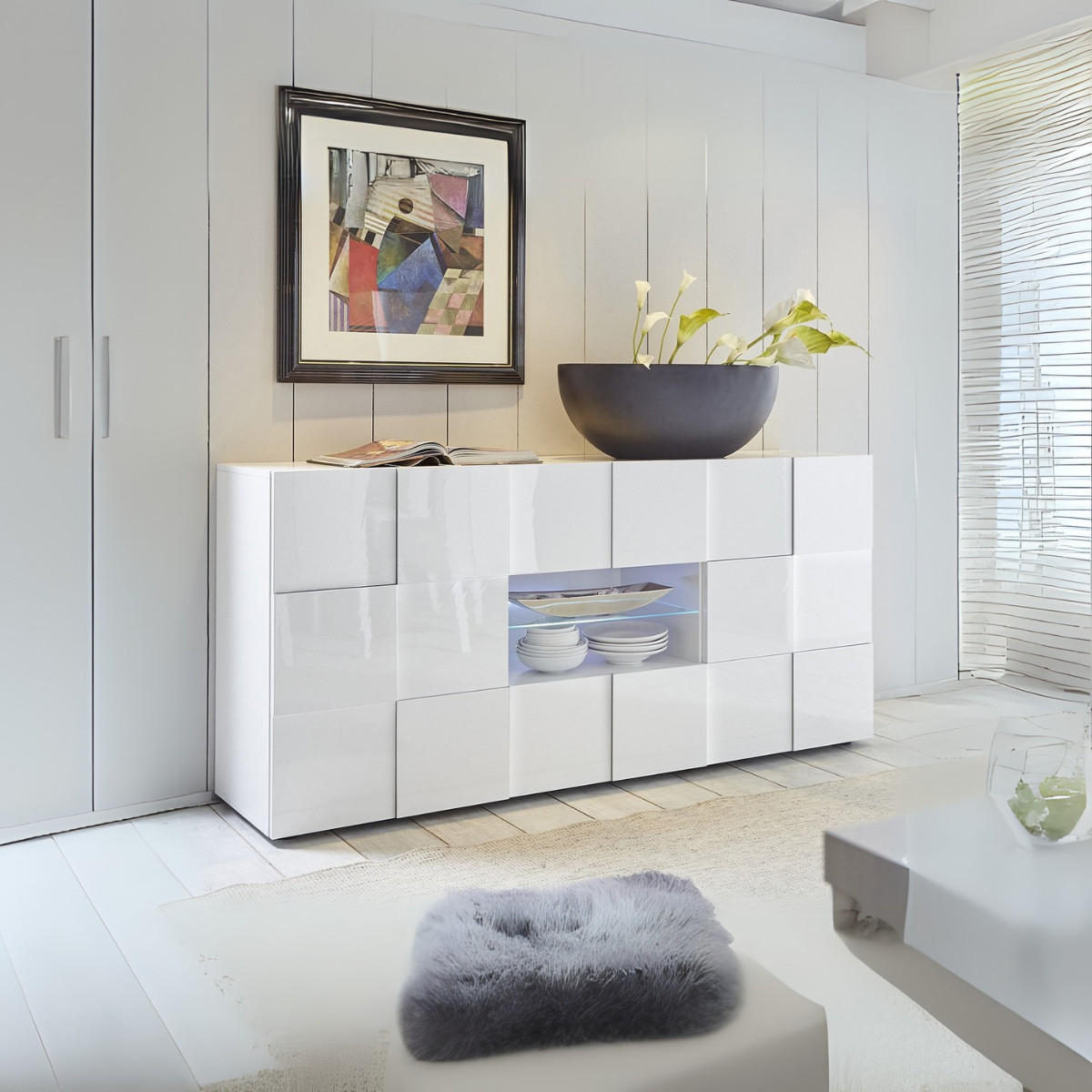 SIDEBOARD mit 2 Türen und 2 Schubladen L181 cm - Dama - Weiß, Holzwerkstoff (84/43/181cm) - Calicosy