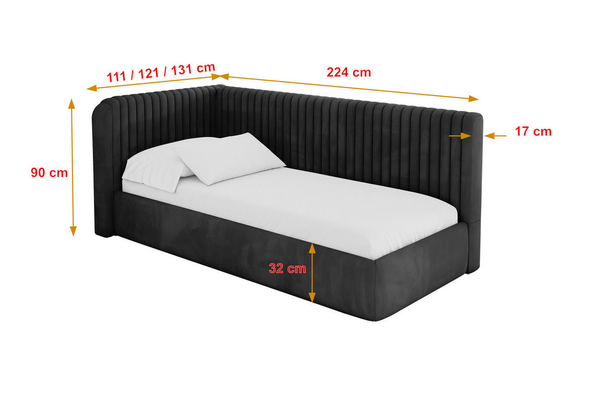 EINZELLBETT Jugendbett mit Bettkasten und Matratze H3/H4, Rechts - AURY 80x200 Schwarz - Anthrazit, Holzwerkstoff/Textil (80/200cm) - ALTDECOR