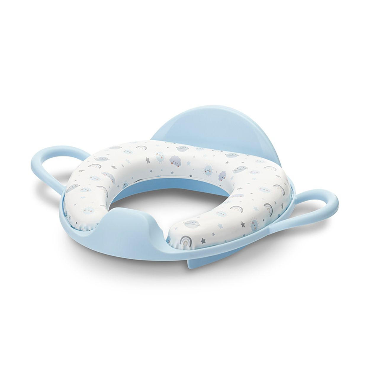 TOILETTENTRAINER 1013070 hellblau Toilettenaufsatz, Rückenlehne, Seitengriffe, abnehmbares Sitzkissen - Blau, Kunststoff (34/41.5cm) - Lorelli