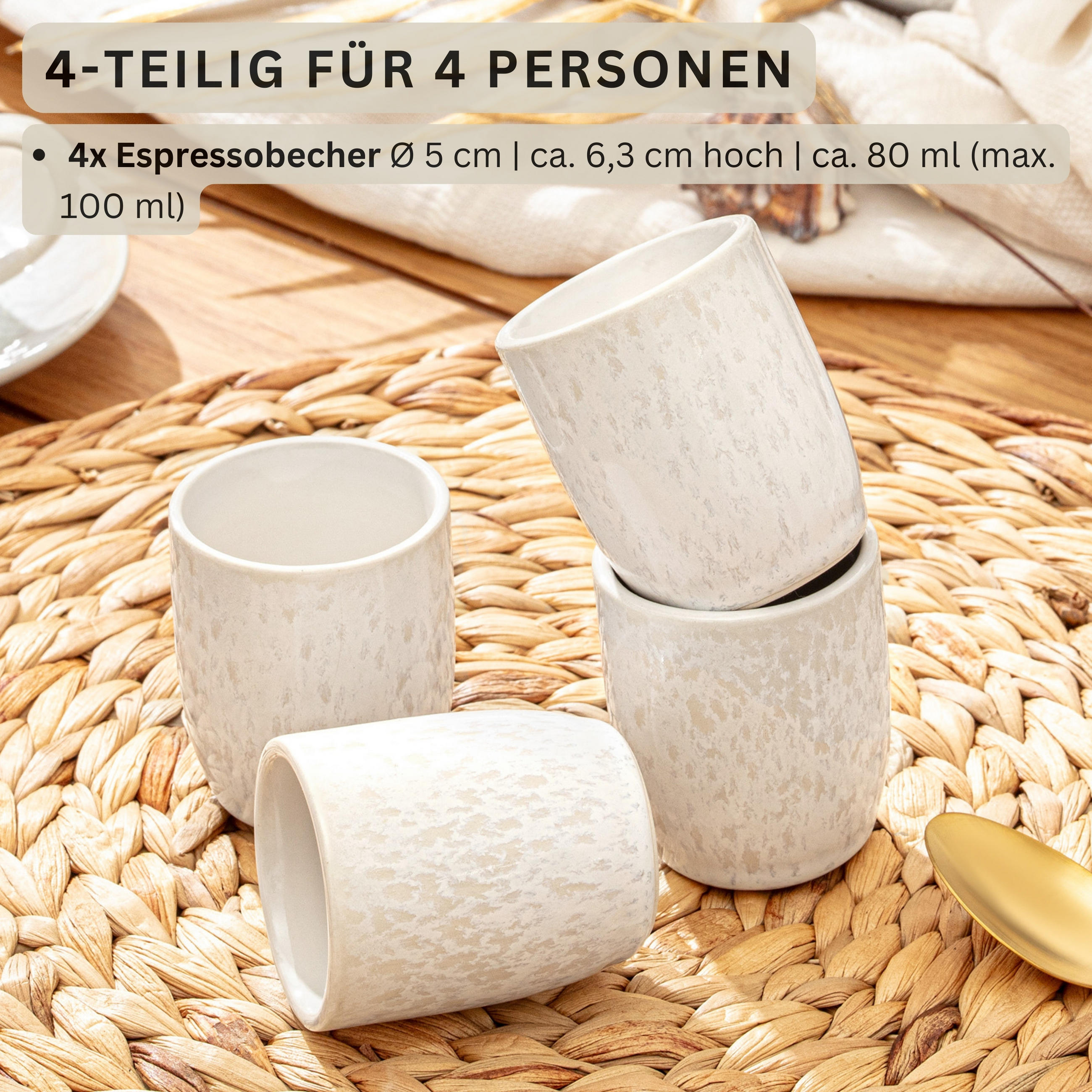ESPRESSOBECHER SET KORFU - 4 teilig aus Steingut - Creme, Keramik (0.08L) - Sänger