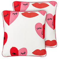 Dekokissen 2er-Set Weiß 45/45 cm Periwinkle - Pink/Rot, Naturmaterialen (45/45cm) - Beliani