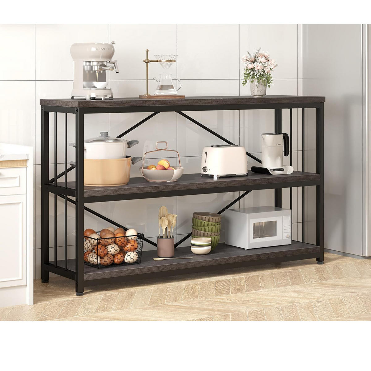 KONSOLENTISCH Metall Holz Industrial Design 160 x 34 x 74 cm - Dunkelgrau, Holzwerkstoff/Metall (160/74/34cm) - Quality Elegance