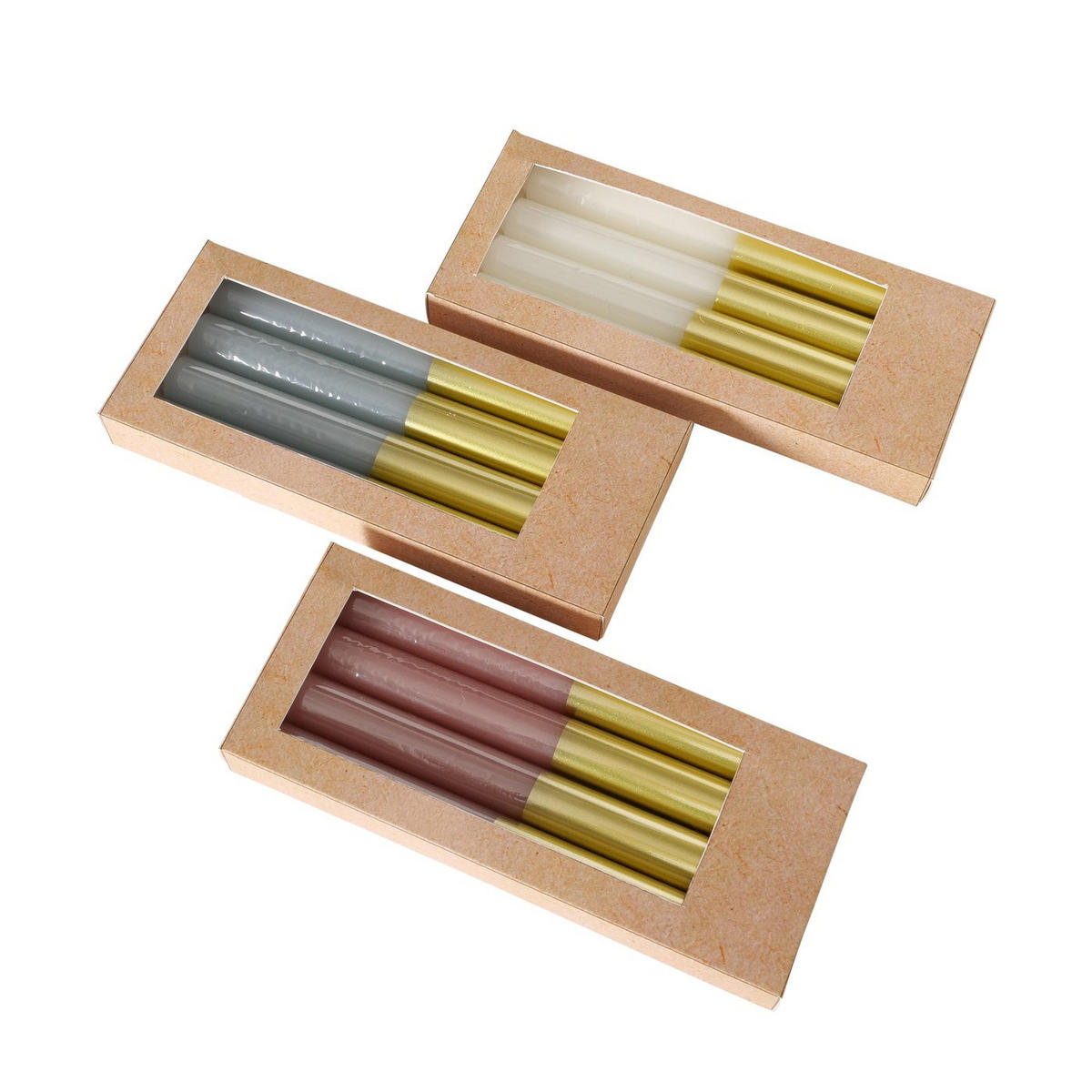 KERZEN mit goldener Verzierung 2,2/2,2/20 cm - Grau, Paraffin (2.2/20/2.2cm) - Boltze Home