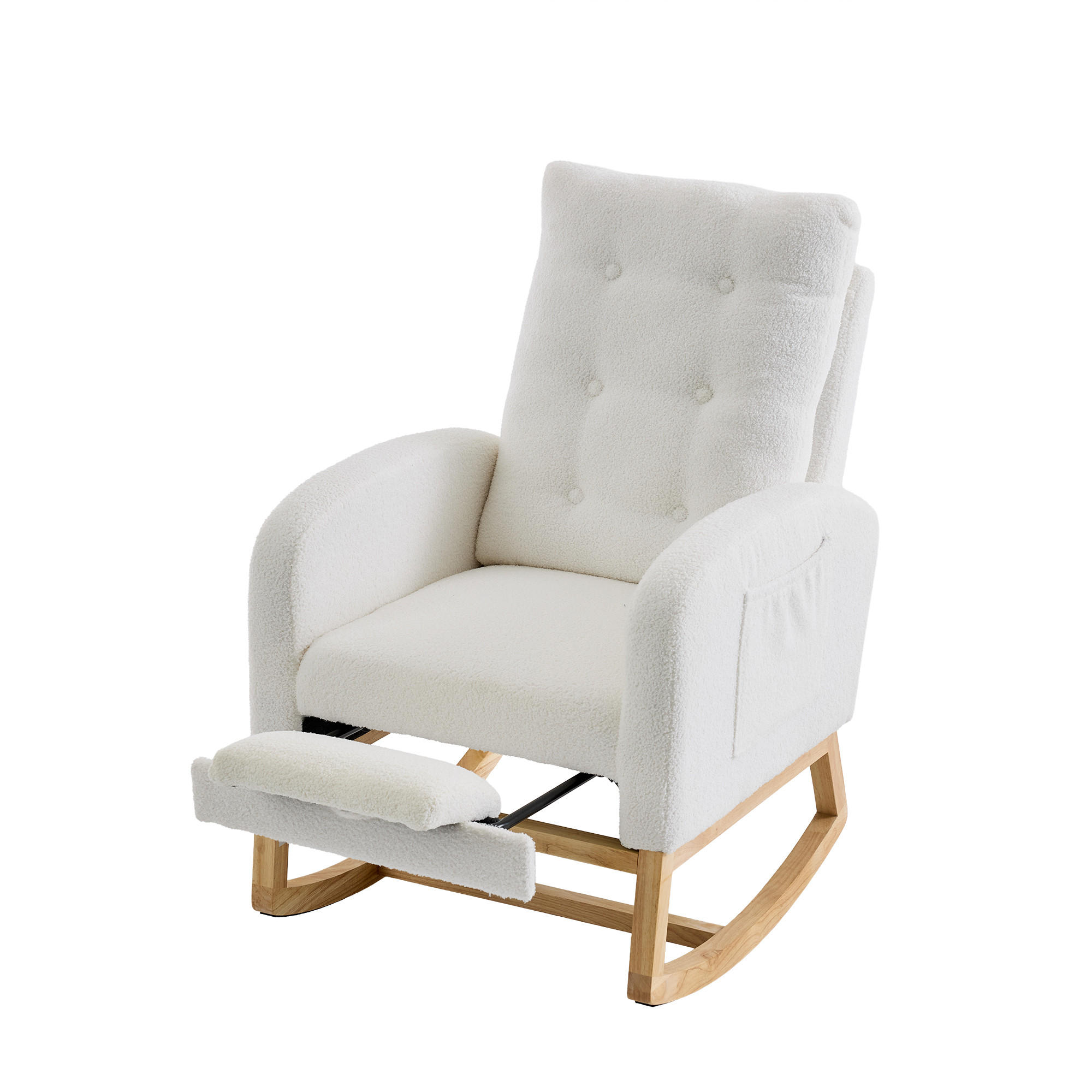 SCHAUKELSTUHL USB Teddy Fleece Fußstütze Weiß Sessel - Weiß, Holz (66.5/102/121.5cm) - FLIEKS