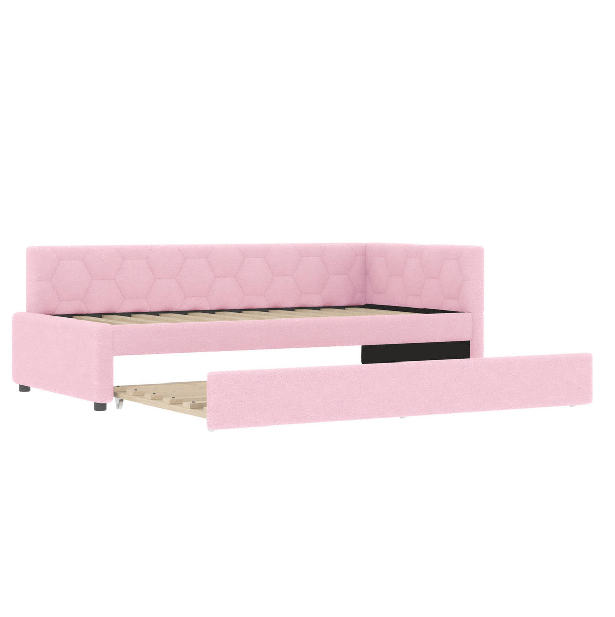 POLSTERBETT 90/200 cm mit Ausziehbett, USB-C und Nachttischlampe in Rosa - Rosa, Textil (90/200cm) - BEAOK