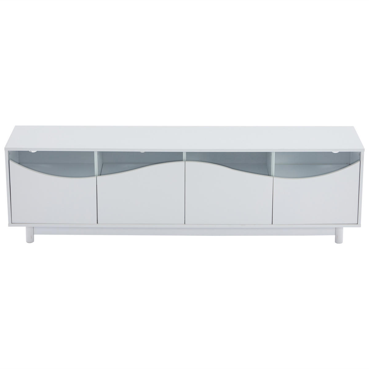 TV-SCHRANK 175x38cm geschwungenes Design Hochglanzweiß LED Glastür - Weiß, Holz (49/27.94/61.98cm) - FLIEKS