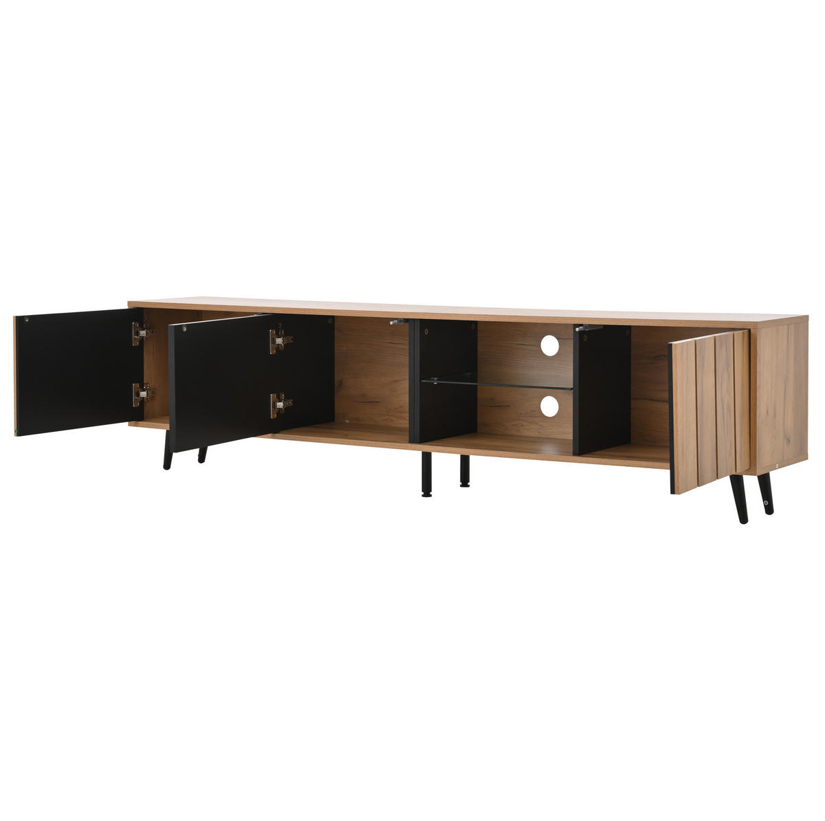 TV-LOWBOARD mit 3 Türen 175 x 31,5 x 45 cm Holzoptik Schwarz - Braun, Holzwerkstoff (31.5/45/175cm) - Beauniv