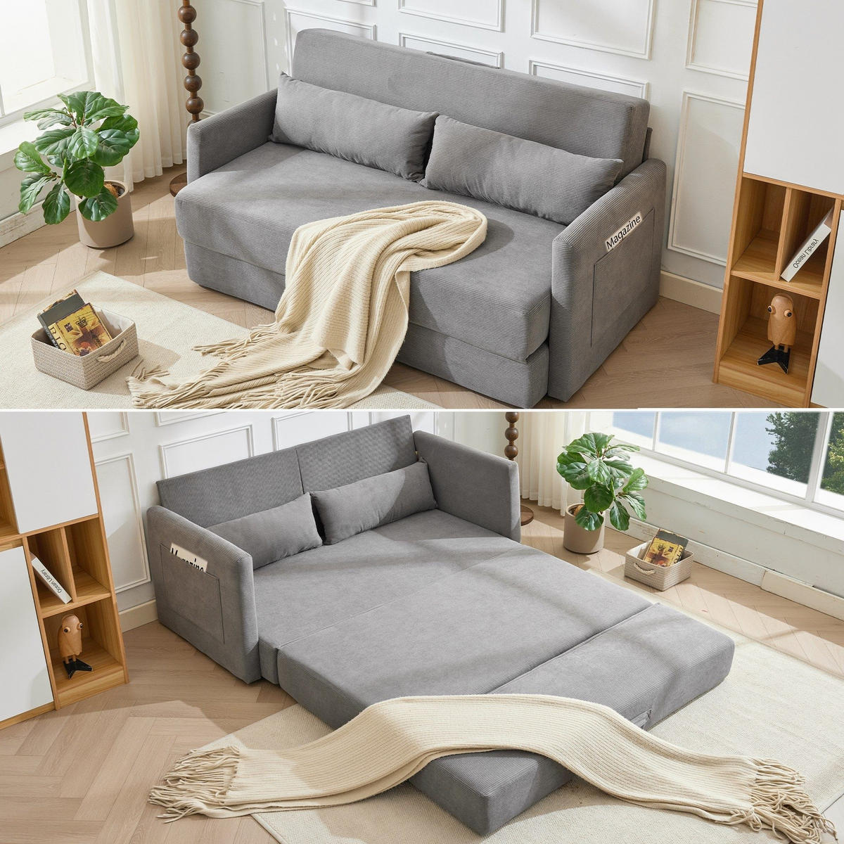 SCHLAFSOFA 2-Sitzer Sofa mit Schlaffunktion,klappbar,Grau - Grau, Textil (165/82/92cm) - LVHOM