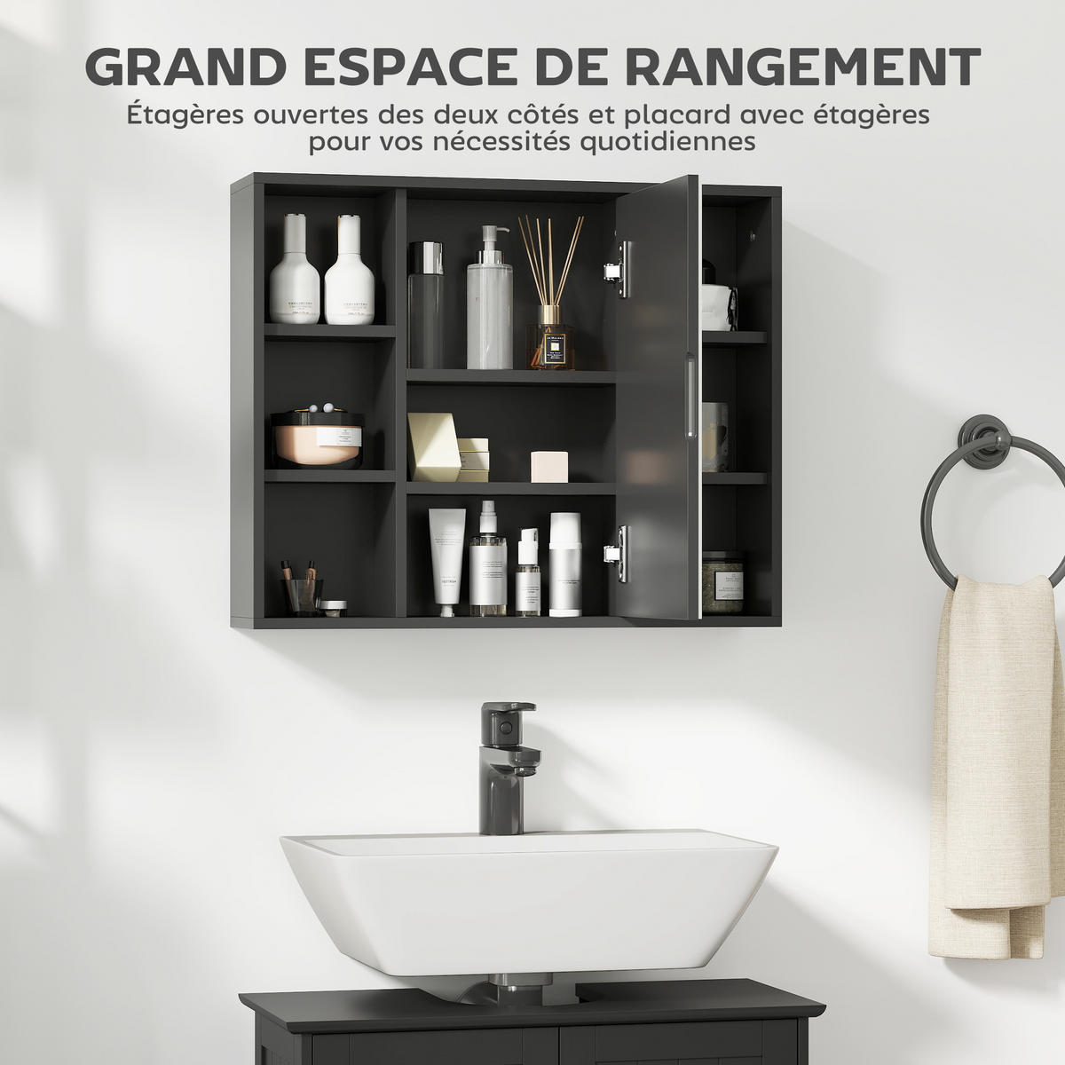 SPIEGELSCHRANK Schwarz 60/14,5/49,4 cm - Schwarz, Holzwerkstoff (60/49.4/14.5cm) - PANGIVO