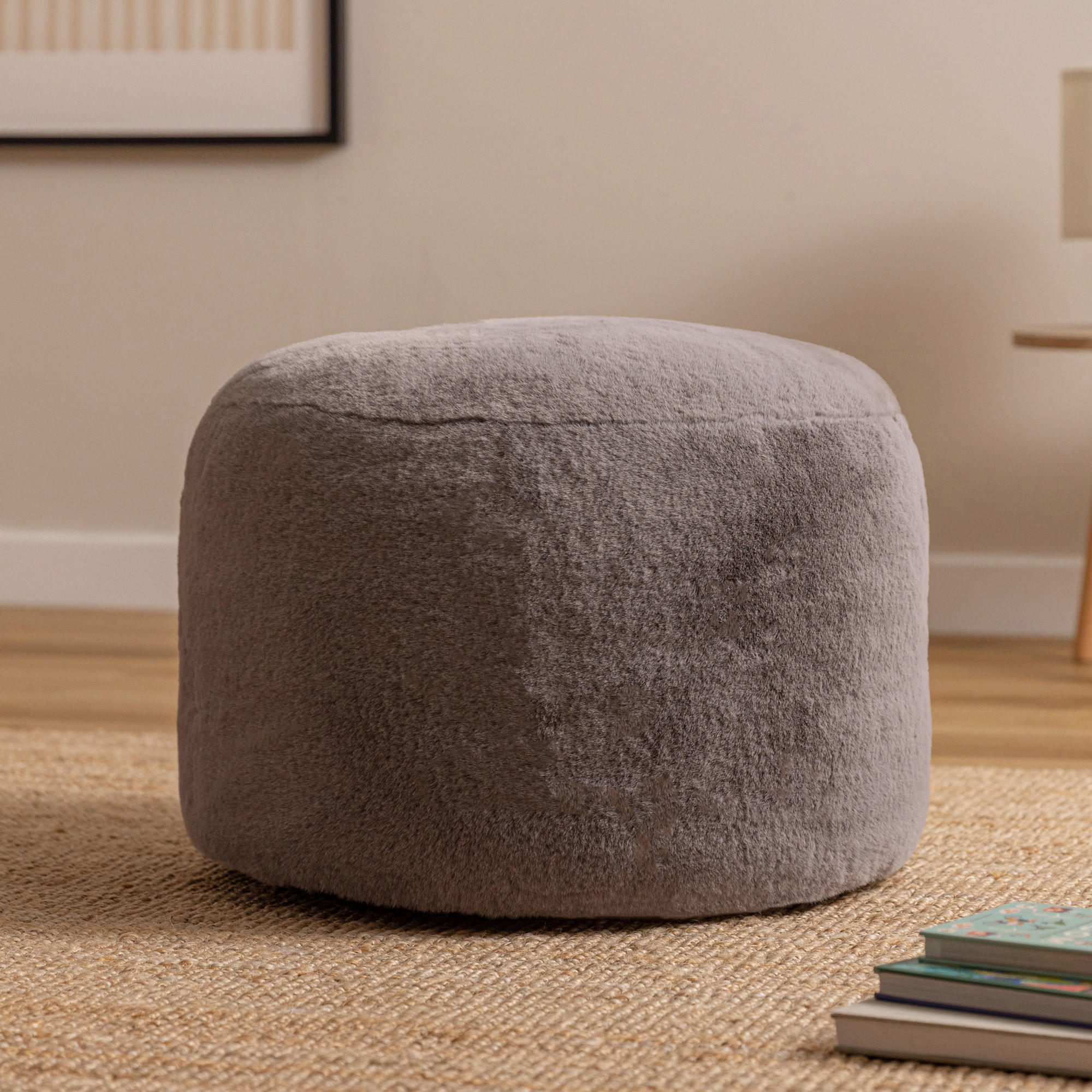 SITZPOUF Milano Kaninchenkunstfell - Grau, Textil (55/35/55cm) - icon