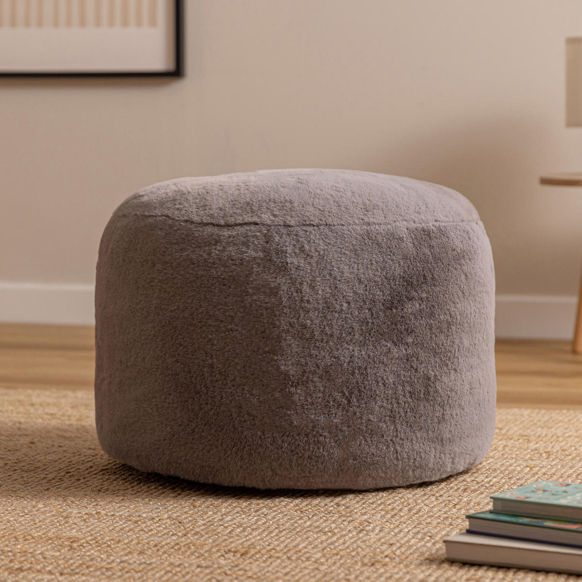 SITZPOUF Milano Kaninchenkunstfell - Grau, Textil (55/35/55cm) - icon