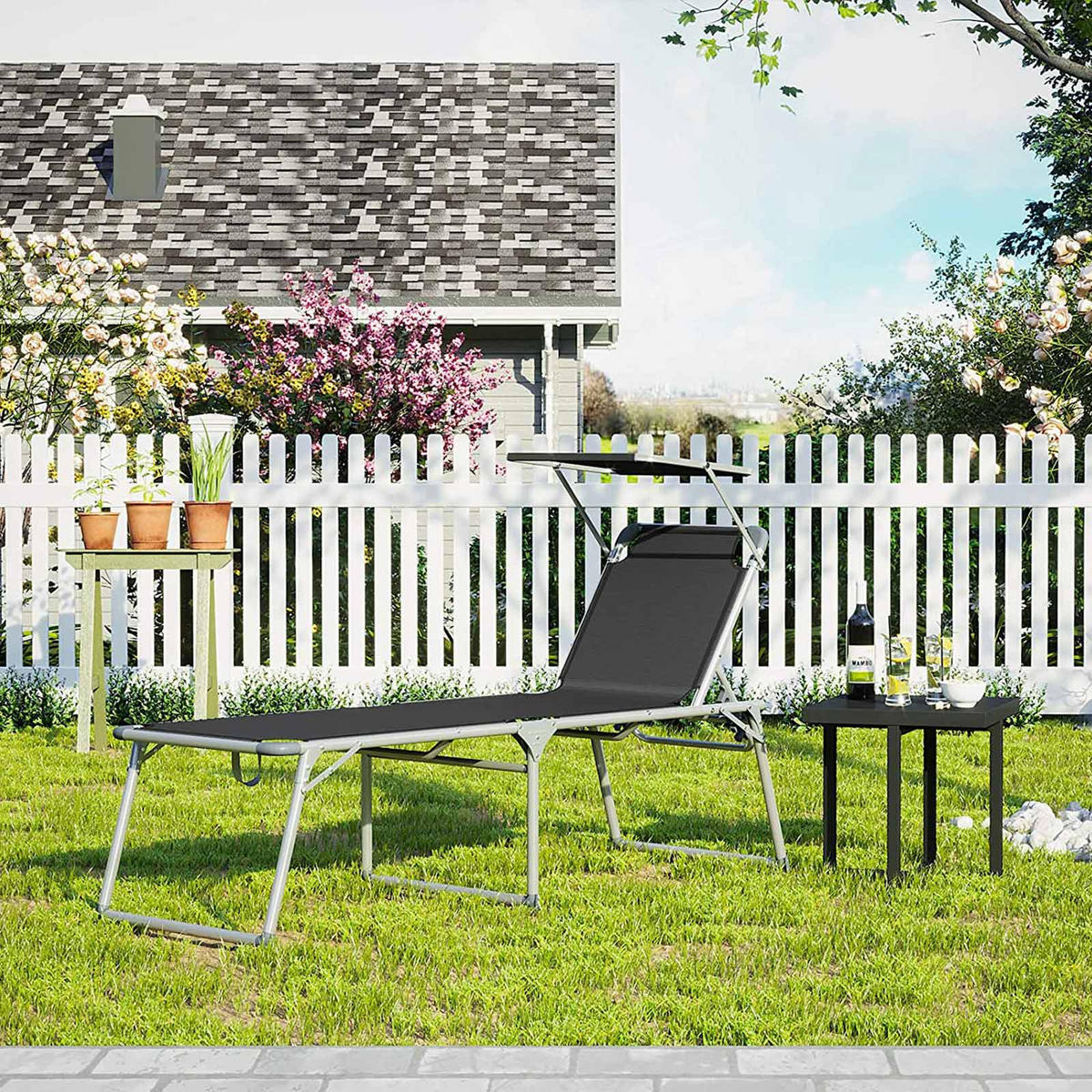 SONNENLIEGE GARTENLIEGE - Schwarz, Textil (200/48/65cm) - Hansiro