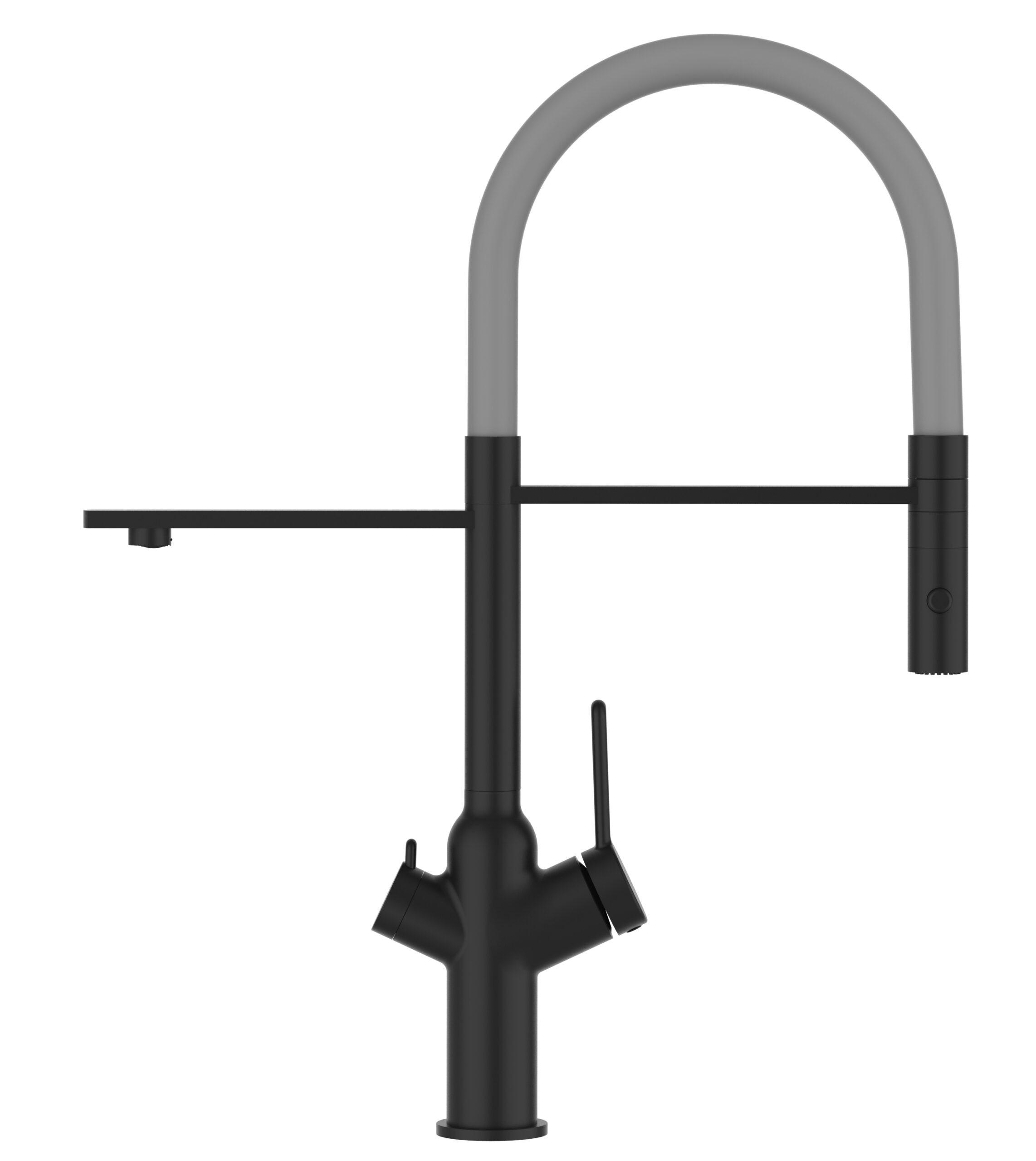 3-WEGE-KÜCHENARMATUR, Schwarz Matt und Grau, 2-Strahl-Brause - Schwarz/Grau, Metall (20.61/48/20.61cm) - VIZIO