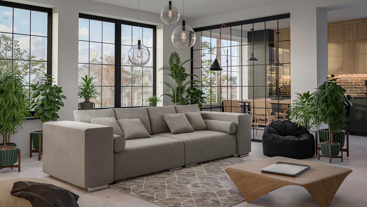 BIGSOFA Kami Microfaser Dunkelbeige - Beige/Silberfarben, Kunststoff/Textil (290/80/110cm) - S-Style Möbel