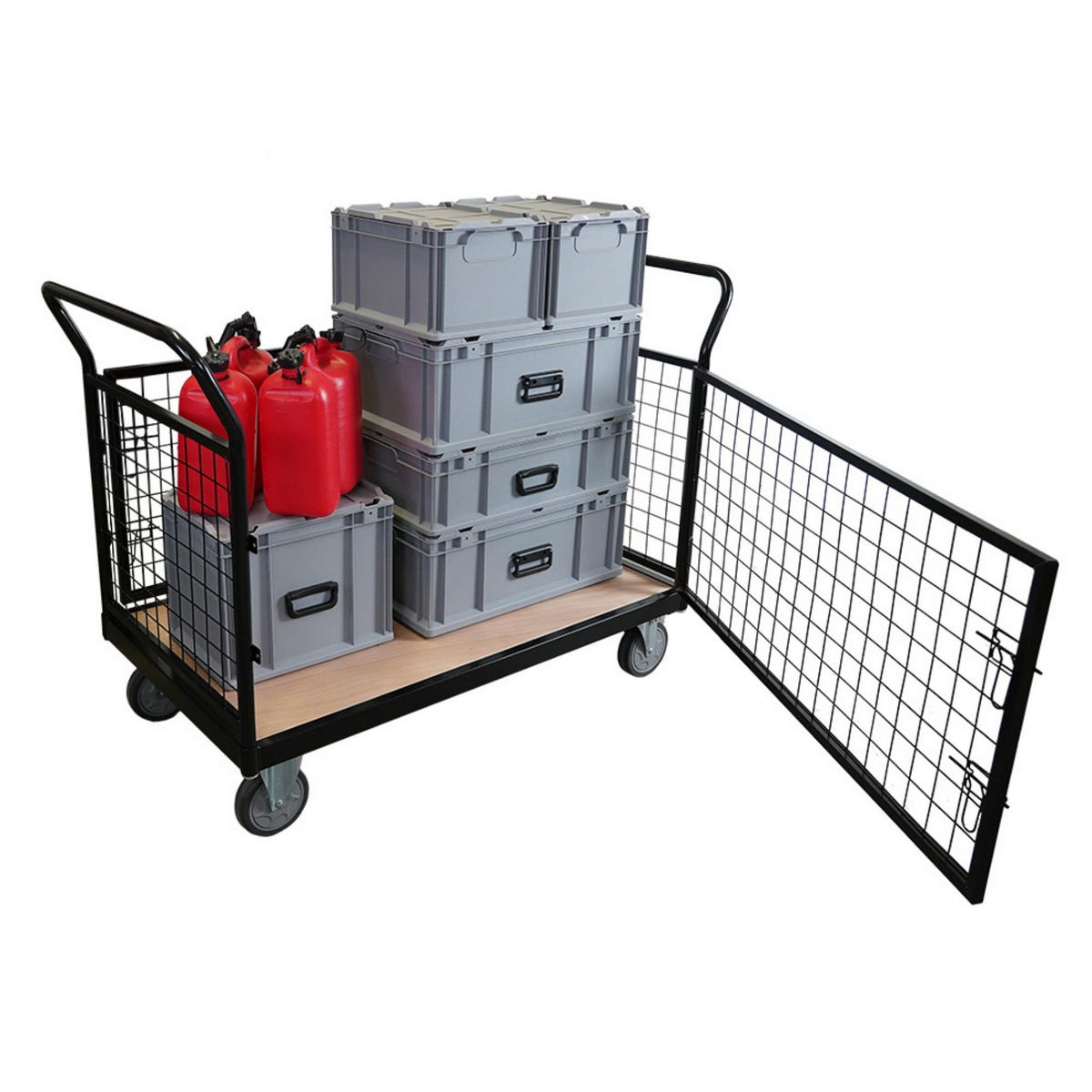 TRANSPORTWAGEN mit abnehmbaren Gitterwänden 104x135x67cm Traglast 400kg Schwarz - Schwarz, Metall (67/135/104cm) - PROREGAL
