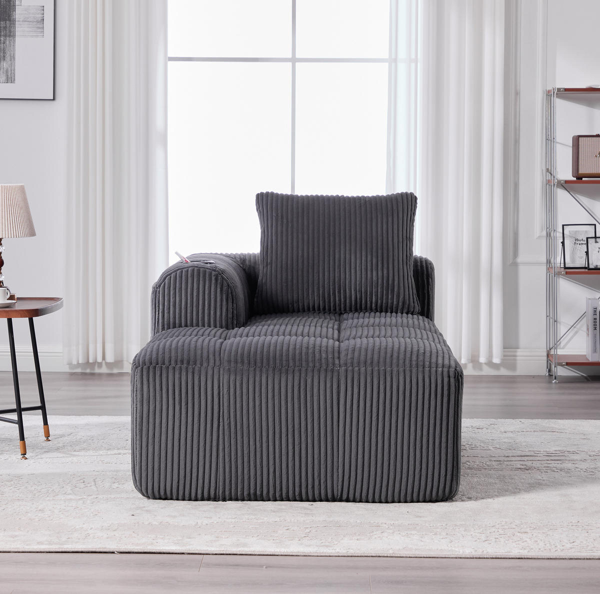 SOFA mit Seitenfächern und Becherhaltern 158 x 93 cm Cord Dark Gray - Dunkelgrau, Kunststoff (158/61/93cm) - Meubliv