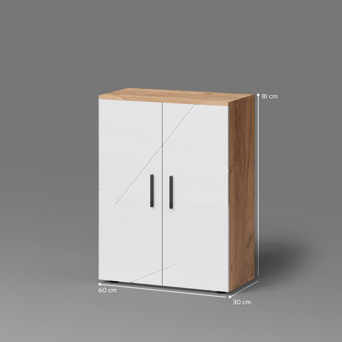 MIDISCHRANK Ronco Weiß Hochglanz/Goldkraft Eiche 60 x 81 cm - Weiß Hochglanz/Eiche Wotan, Holzwerkstoff (60/81/30cm) - Livinity®