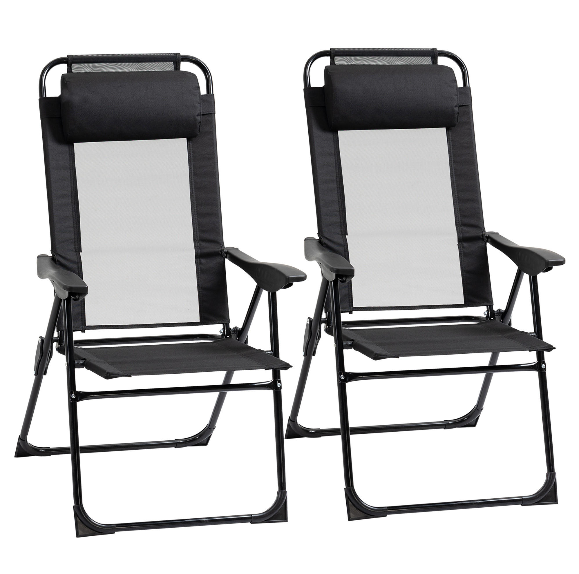 KLAPPSTUHL-SET 62/70/109 cm mit 5-fach verstellbarer Rückenlehne, faltbar und Stahlgestell, Schwarz - Schwarz, Metall (70/109/62cm) - Redom