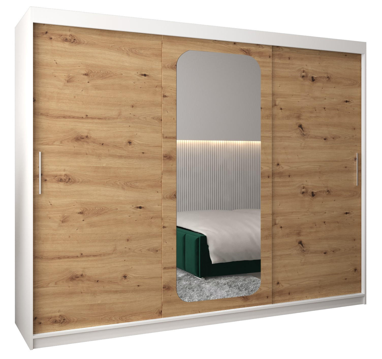Abiks Möbel Schwebetürenschrank Weiß, Eiche Artisan 250x200x62 cm