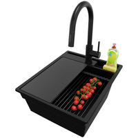 GRANITSPÜLE Oslo Pocket, 2-er set Alles Schwarz 43/53 cm 1 Becken + Küchenarmatur 40/20 cm + Ablauf-Set + Küchenzubehörset ab 45er Unterschrank - Schwarz, Kunststoff (43/20/53cm) - Primagran