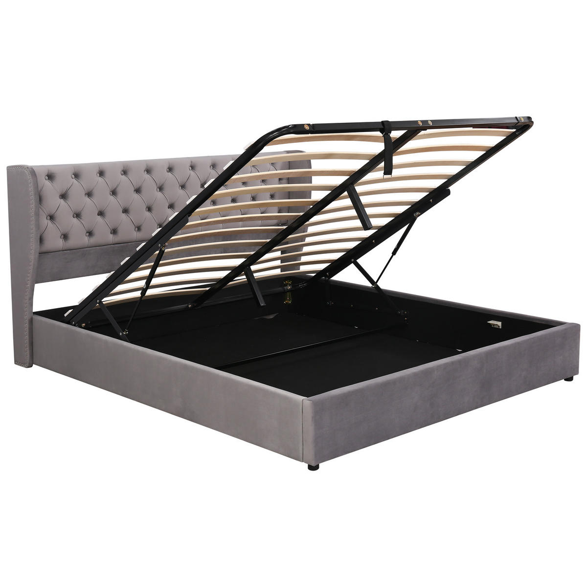 POLSTERBETT 160/200 cm grau mit hydraulischem Bettkasten und Lattenrost - Grau, Textil (160/200cm) - OKWISH