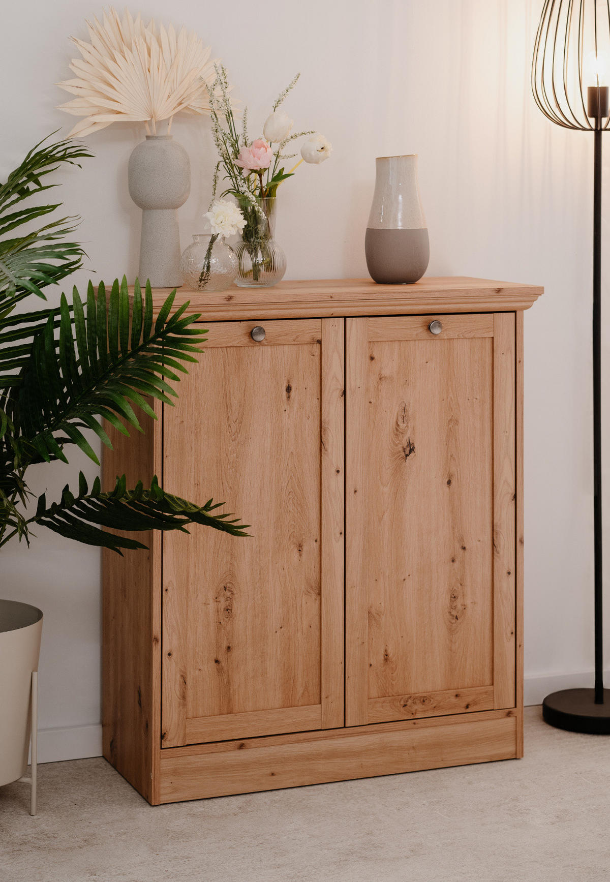 KOMMODE Eiche Artisan 80 cm Landhaus, Sideboard 2-türig - Eichefarben/Silberfarben, Holzwerkstoff/Metall (80/90/35cm) - Furn.Design