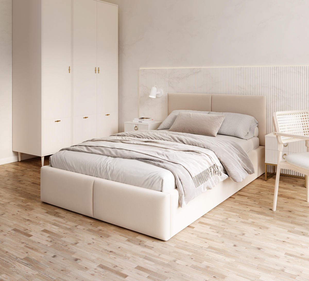 POLSTERBETT Amber Beige - Birkefarben/Beige, Holzwerkstoff (90/200cm) - FDM