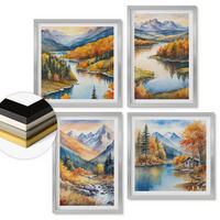 WANDBILDER 4er Set - 50x50 cm & 40x60 cm Silberner Rahmen - Bergblick, Fluss, Herbst - Silberfarben, Kunststoff (50/50cm) - ArtPrintCave