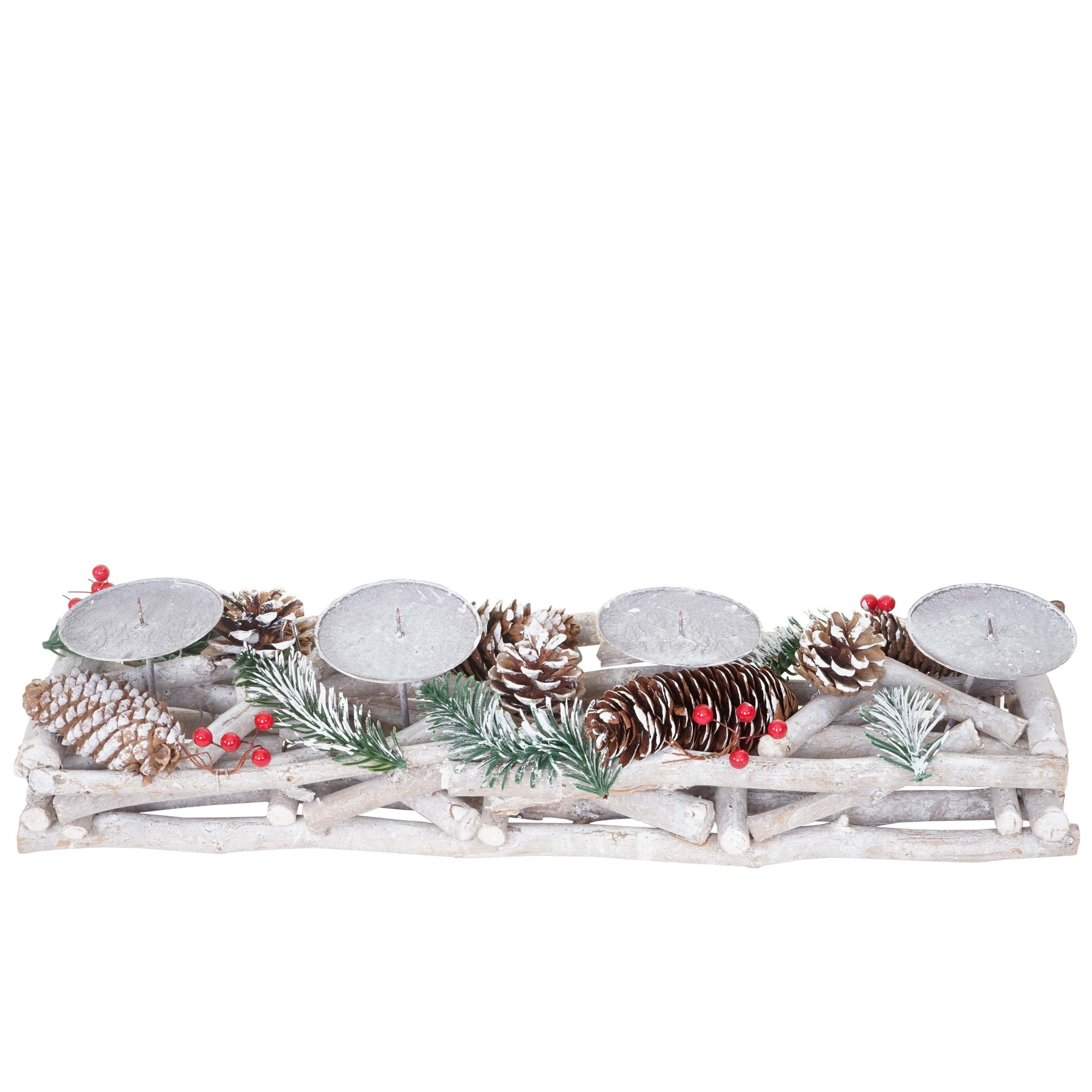 ADVENTSKRANZ LÄNGLICH HOLZ OHNE KERZEN Weiß - Weiß, Holz (11cm) - MCW