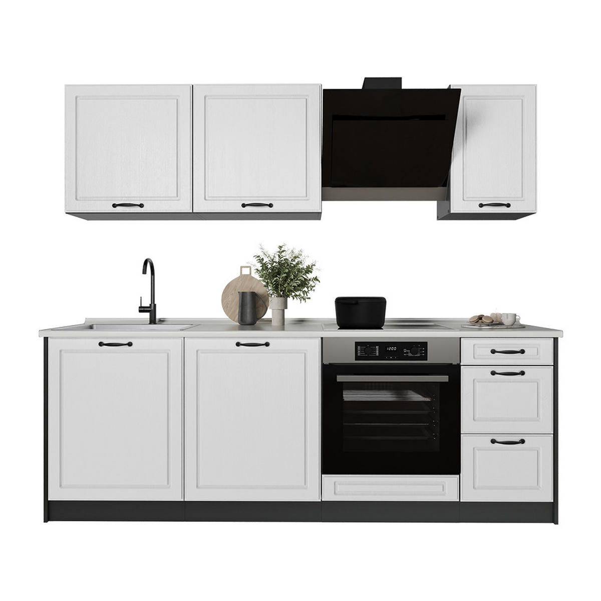 KUCHYNKA R-Line, Biely vidiecky dom/antracitová, 220 cm Goldkraft tammi työtaso - biela/antracitová, kompozitné drevo (220/81.6/60cm) - Vicco