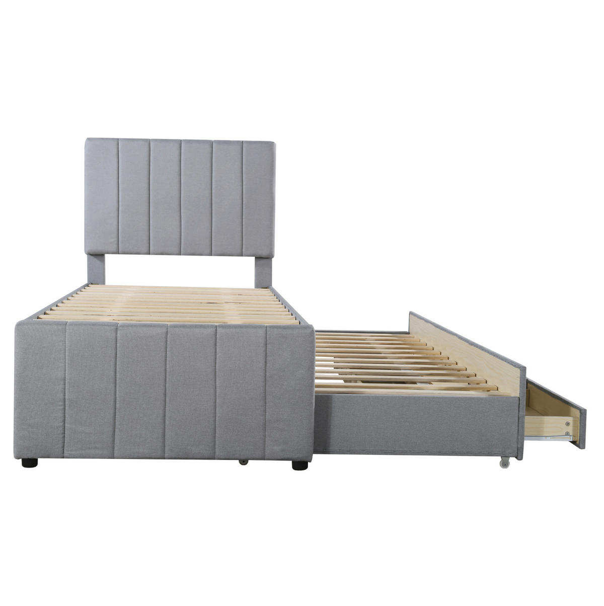 POLSTERBETT 90/200 cm grau mit Rollbett und Stauraumschubladen - Grau, Textil (90/200cm) - OKWISH
