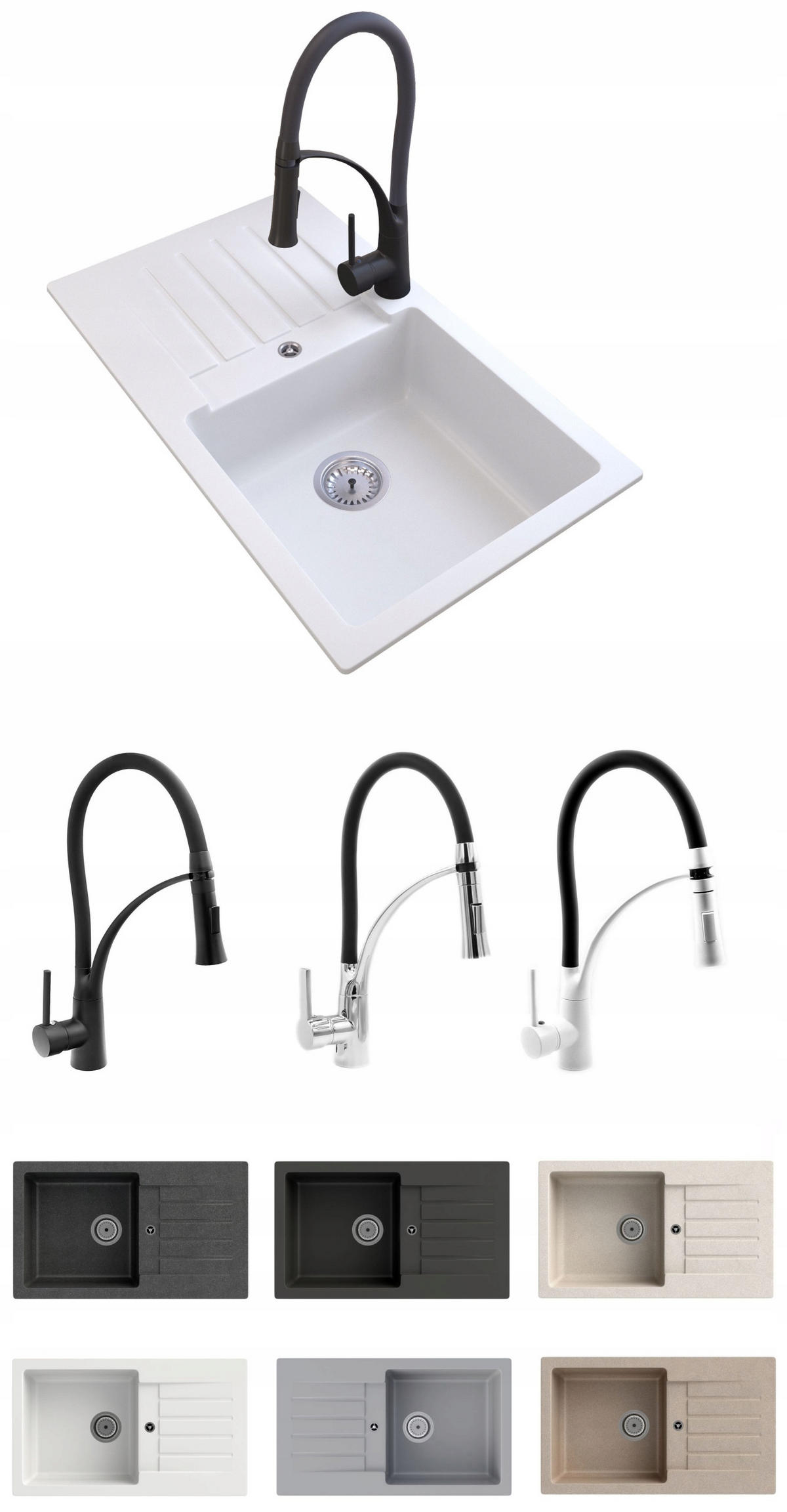 GRANITSPÜLE Trix mit Batterie Siphon - Weiß, Kunststoff/Stein (16/44/76cm) - Granitan