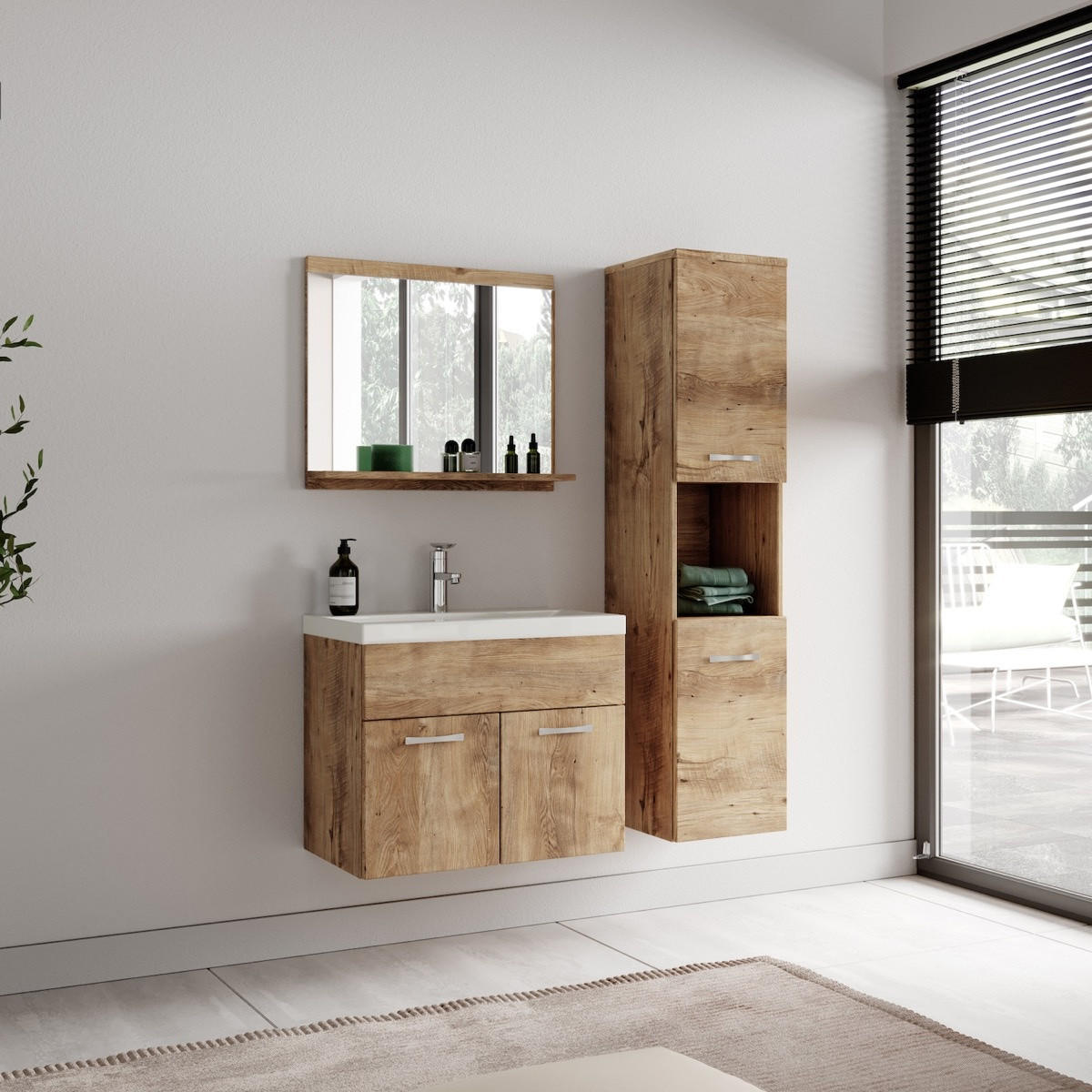 BADEZIMMERSCHRANK Montreal mit 2 Türen Kastanien Eiche - 30 x 30 x 130 cm - Kastanienfarben/Eichefarben, Holz (30/131/30cm) - Badplaats