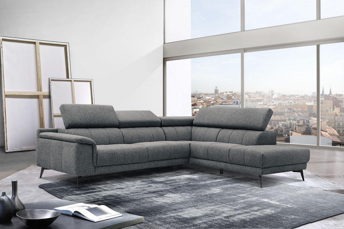 ECKSOFA FIERO 5-Sitzer, dunkelgrau - Dunkelgrau/Schwarz, Holzwerkstoff/Textil (290/228cm) - Courtois Laville