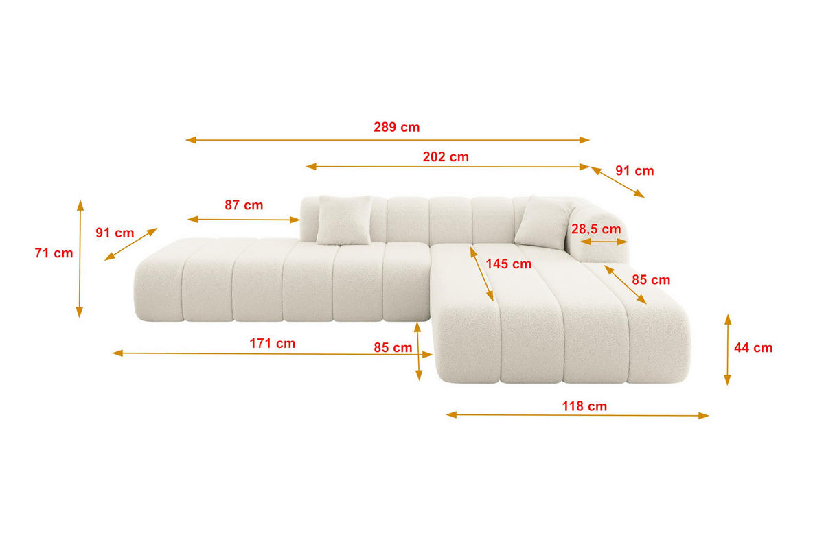 ROHOVÁ SEDAČKA s otomanem, pravá BILA-L 289x176x71 Béžová Buklé - černá/písková barva, kompozitní dřevo/textil (289/176cm) - ALTDECOR